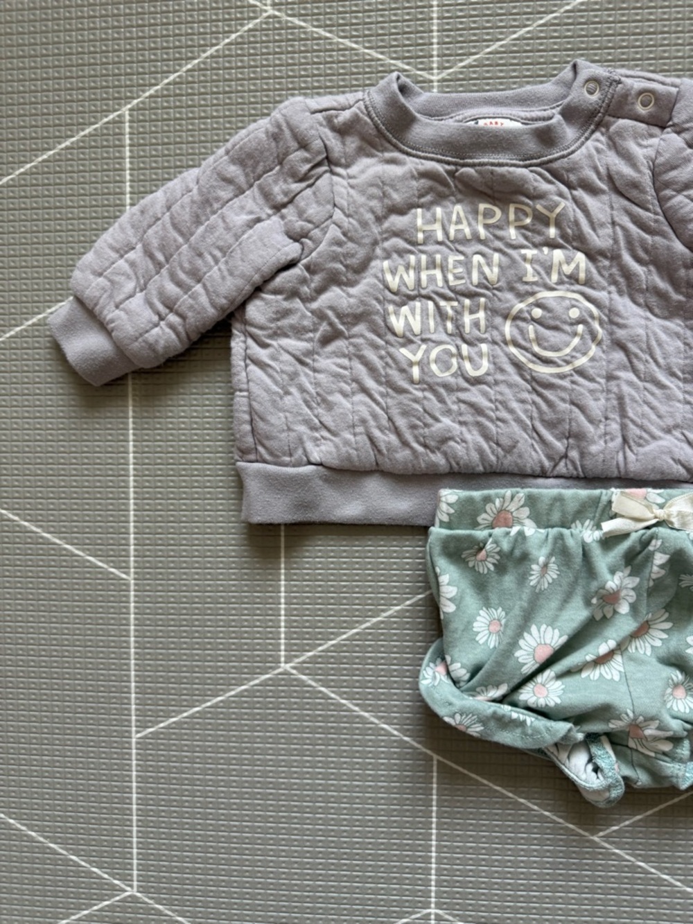 Nicole Miller|Baby girl set,Quilted Sweatshirt "Happy With You" & Floral Shorts•